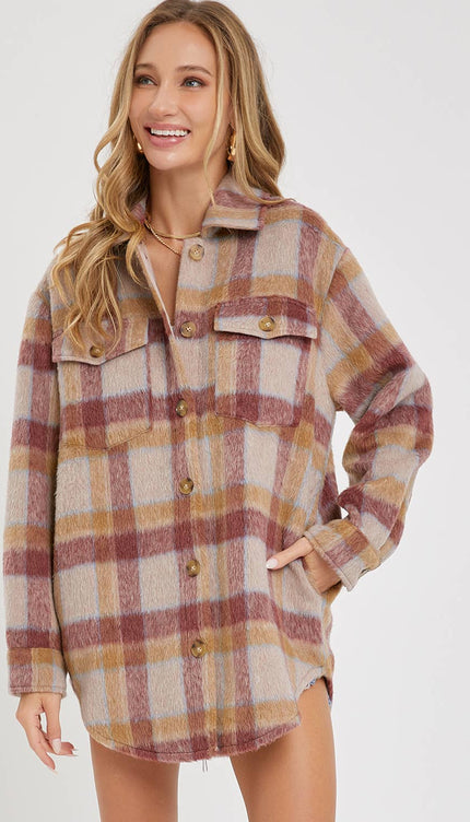 Classic Plaid Shacket - Contemporary / L / MAUVE BURGUNDY