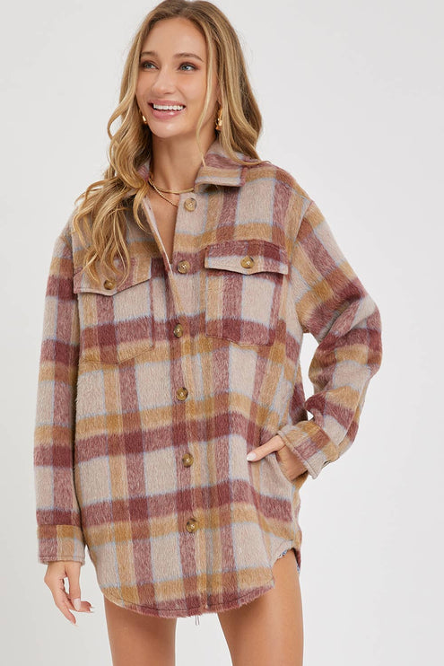 Classic Plaid Shacket - Contemporary / L / MAUVE BURGUNDY