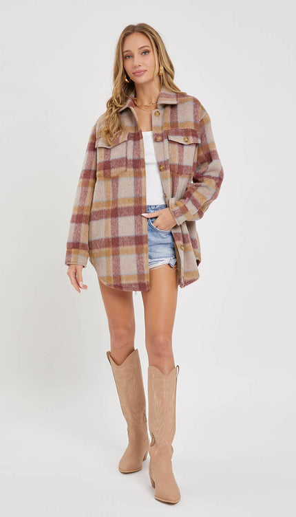 Classic Plaid Shacket - Contemporary / S / MAUVE BURGUNDY