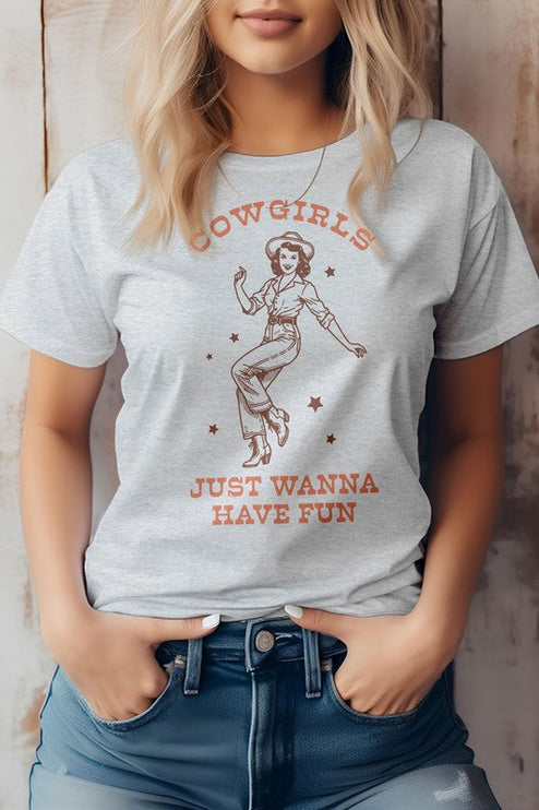 Cowgirls Just Wanna Have Fun Western Graphic Tee - Ash / S