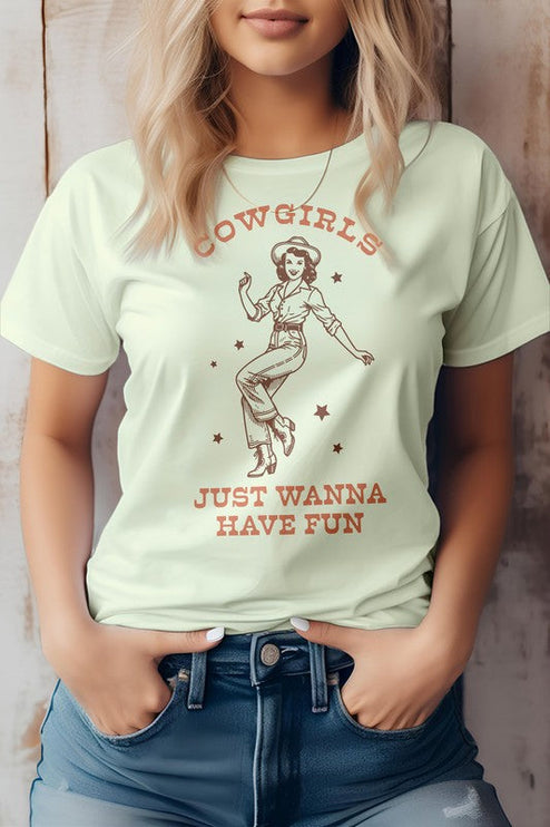 Cowgirls Just Wanna Have Fun Western Graphic Tee - Citron / S