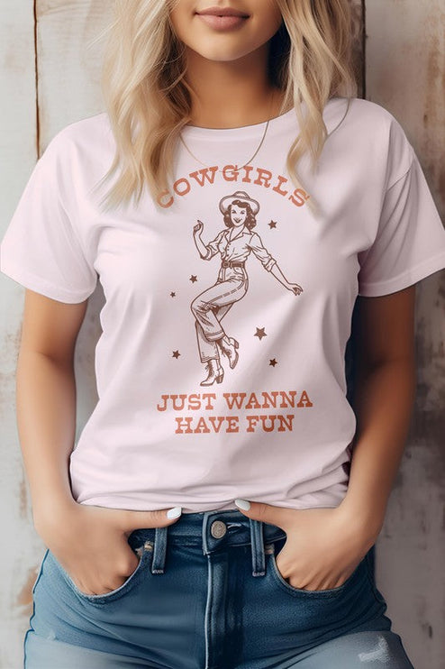 Cowgirls Just Wanna Have Fun Western Graphic Tee - Soft Pink / S
