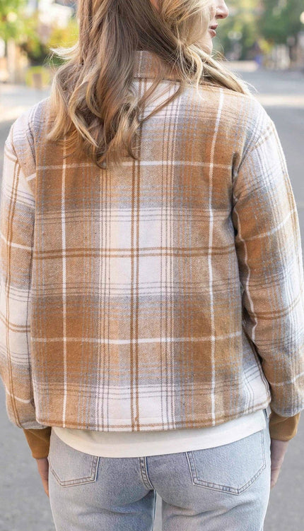 Flannel Plaid Jacket in Camel-Ivory