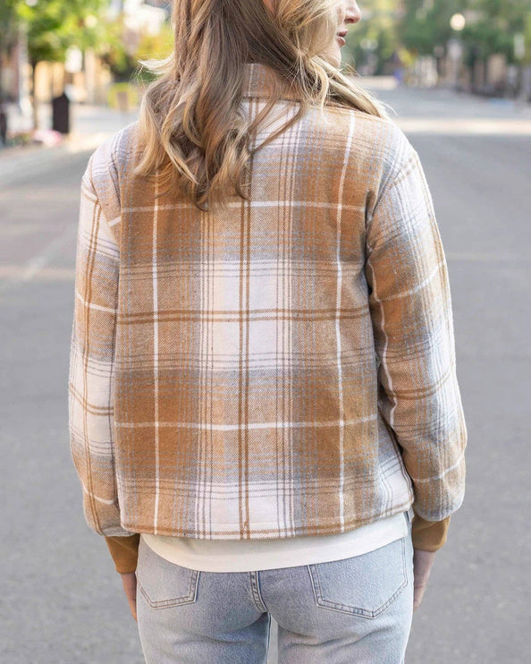 Flannel Plaid Jacket in Camel-Ivory