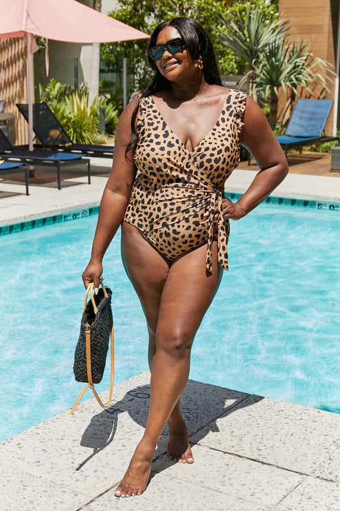 Marina West Swim Full Size Float On Ruffle Faux Wrap One-Piece in Leopard-Modish