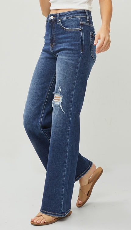 RISEN Full Size High Rise Distressed Wide Leg Jeans