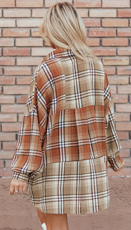 Plaid Snap Down Dropped Shoulder Shacket