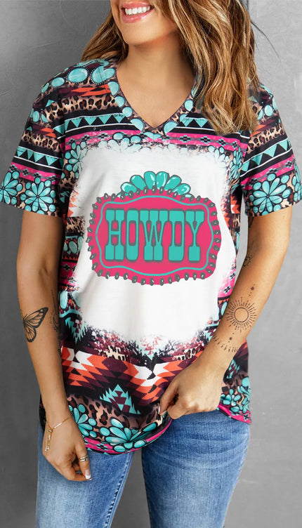 HOWDY V-Neck Short Sleeve T-Shirt