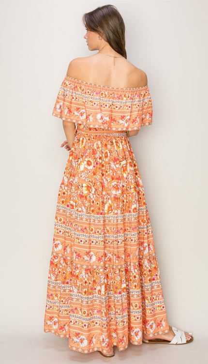 HYFVE Floral Off-Shoulder Tie Front Maxi Dress