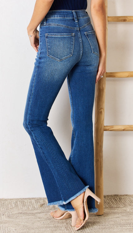 Kancan High Rise Raw Hem Flare Jeans