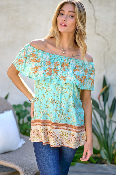 Modish Print Off Shoulder Smocked Top