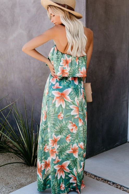 Modish - Modish Rustic Chic Slit Tropical Tube Dress