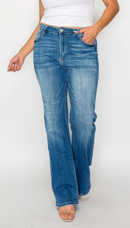 bytos Full Size Distressed High Rise Jeans with Pockets