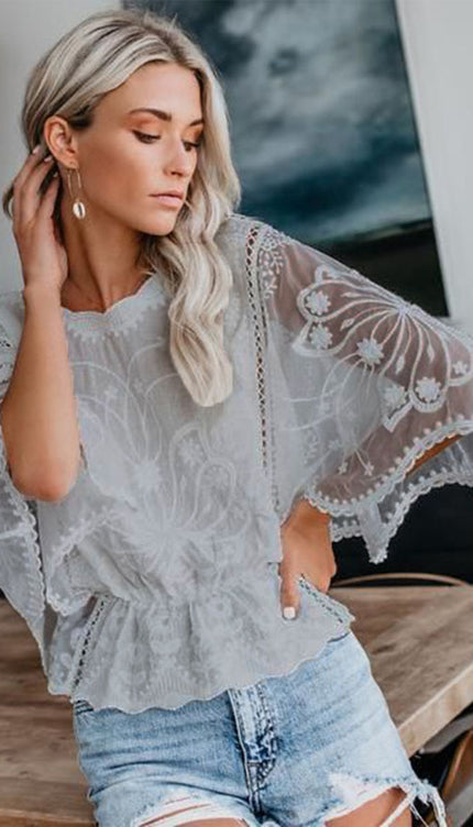 Modish Lace 3/4 Sleeve Blouse