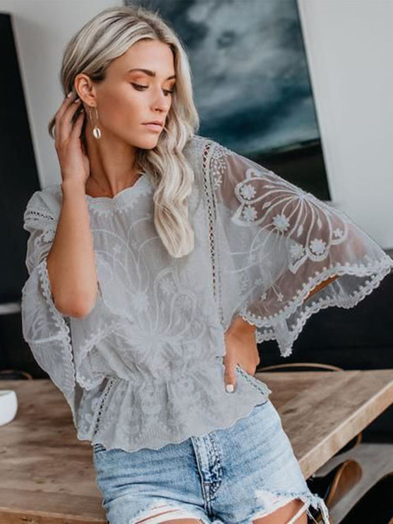 Modish Lace 3/4 Sleeve Blouse