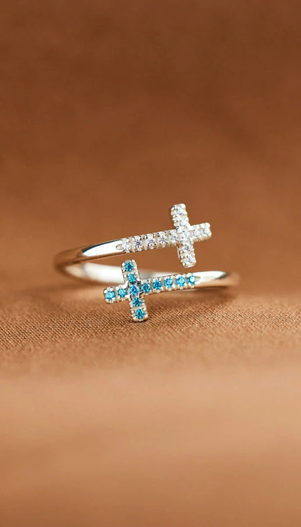 Zircon 925 Sterling Silver Double Cross Bypass Ring