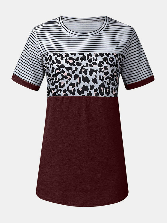 Modish Rustic Chic Striped Leopard Round Neck Shirt