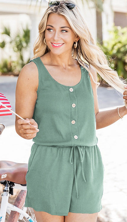 Modish Rustic Chic Scoop Neck Romper with Pockets