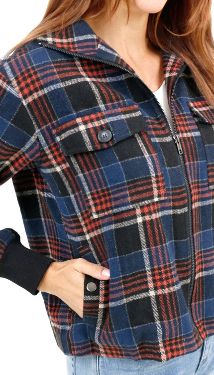 Flannel Plaid Jacket in Navy-Orange