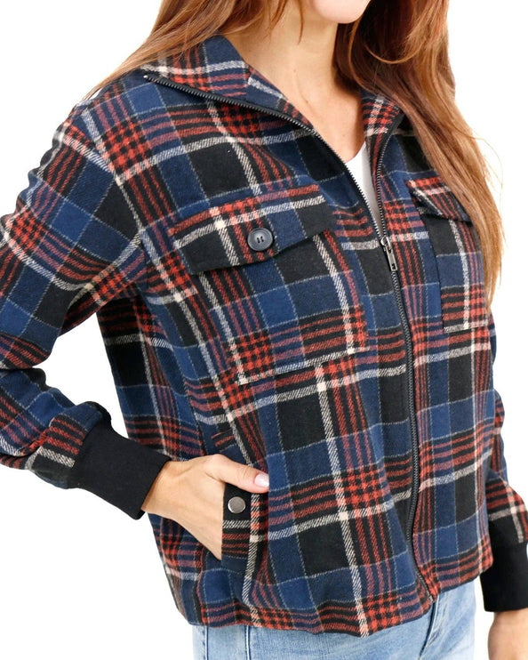 Flannel Plaid Jacket in Navy-Orange