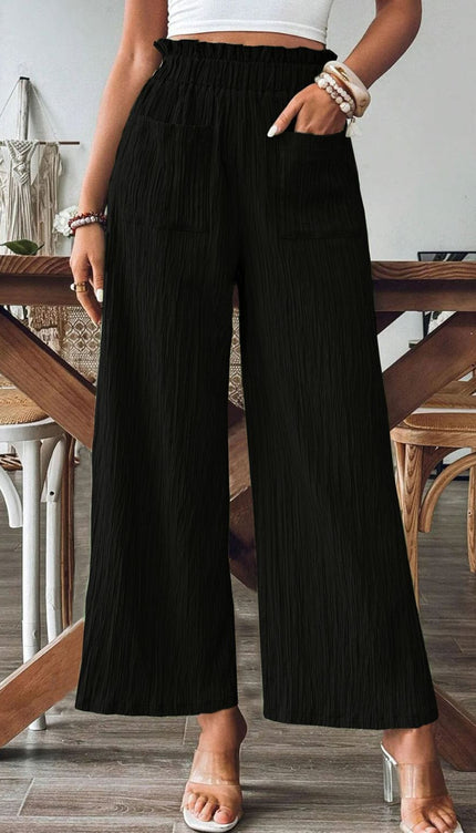 Pocketed Elastic Waist Wide Leg Pants