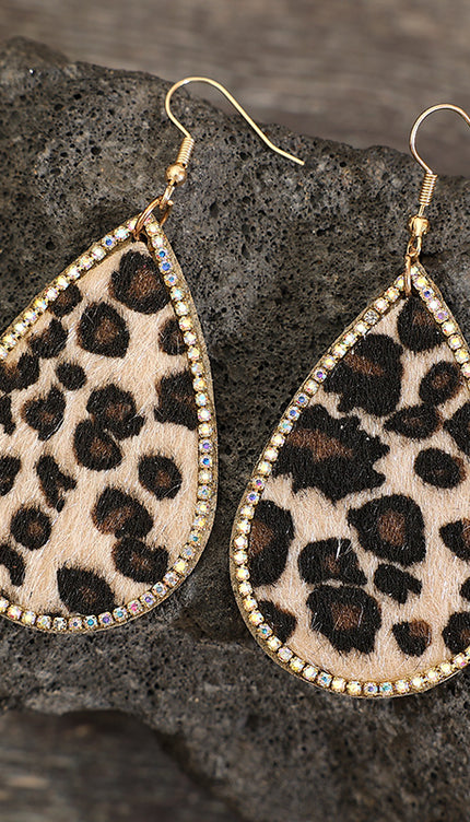 Zircon PU Leopard Teardrop Earrings