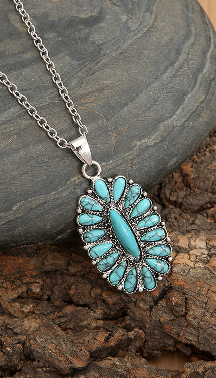 Artificial Turquoise Pendant Alloy Necklace