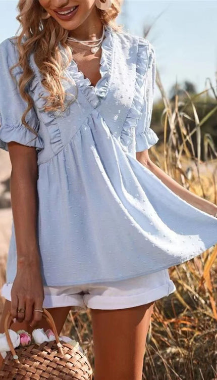 Modish Frill V-Neck Blouse