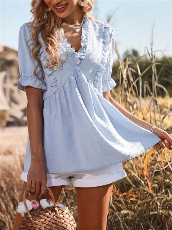 Modish Frill V-Neck Blouse