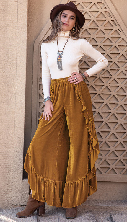 Slit Ruffled Wide Leg Pants