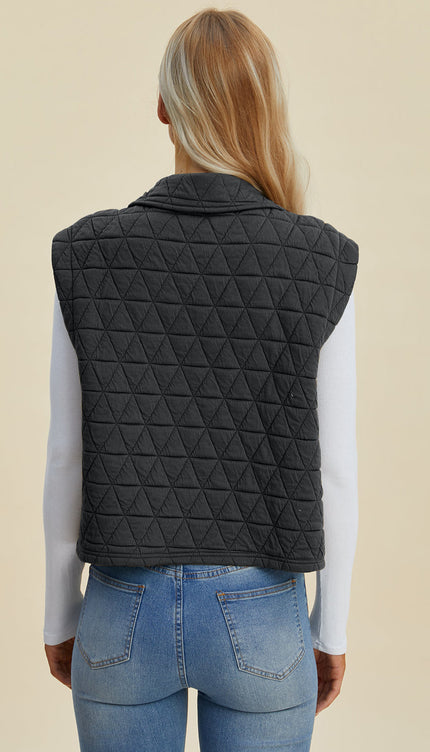 Double Take Full Size Pocketed Texture Snap Down Vest Coat - Double Take