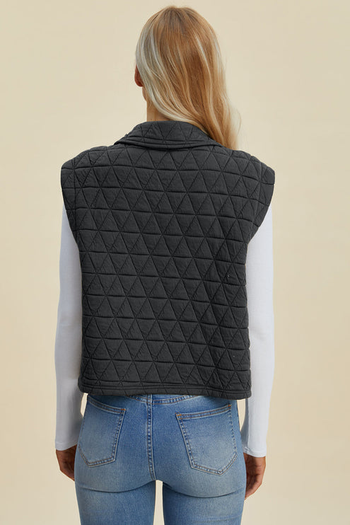 Double Take Full Size Pocketed Texture Snap Down Vest Coat - Double Take