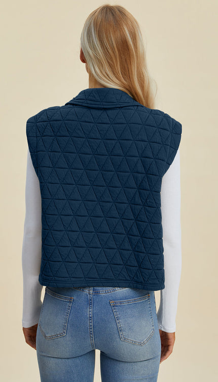 Double Take Full Size Pocketed Texture Snap Down Vest Coat - Double Take