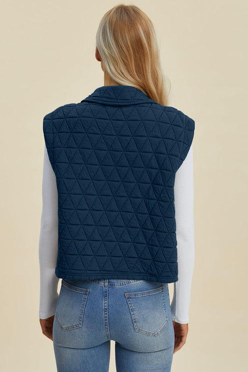 Double Take Full Size Pocketed Texture Snap Down Vest Coat - Double Take