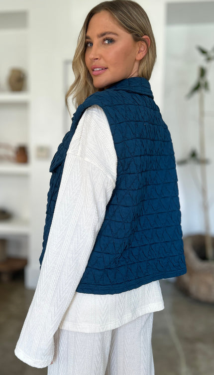 Double Take Full Size Pocketed Texture Snap Down Vest Coat - Double Take