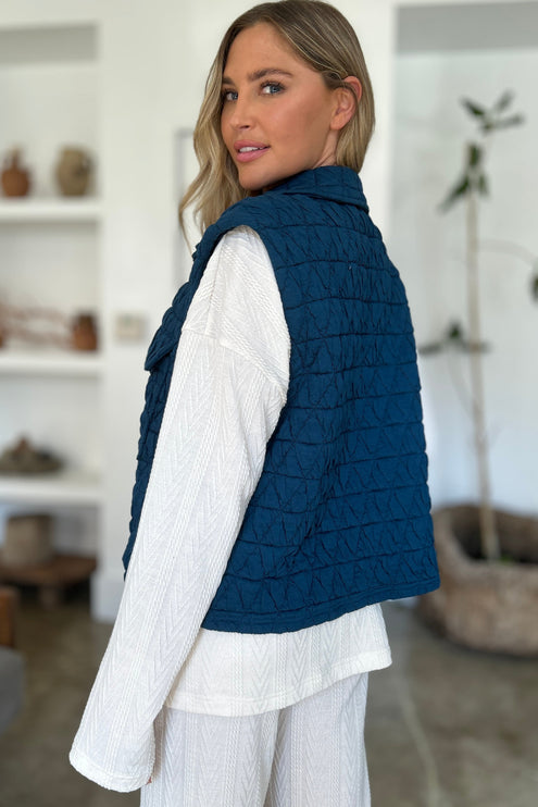 Double Take Full Size Pocketed Texture Snap Down Vest Coat - Double Take