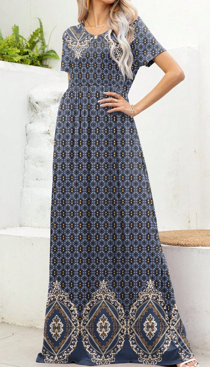 Modish Print Round Neck Maxi Dress-Modish