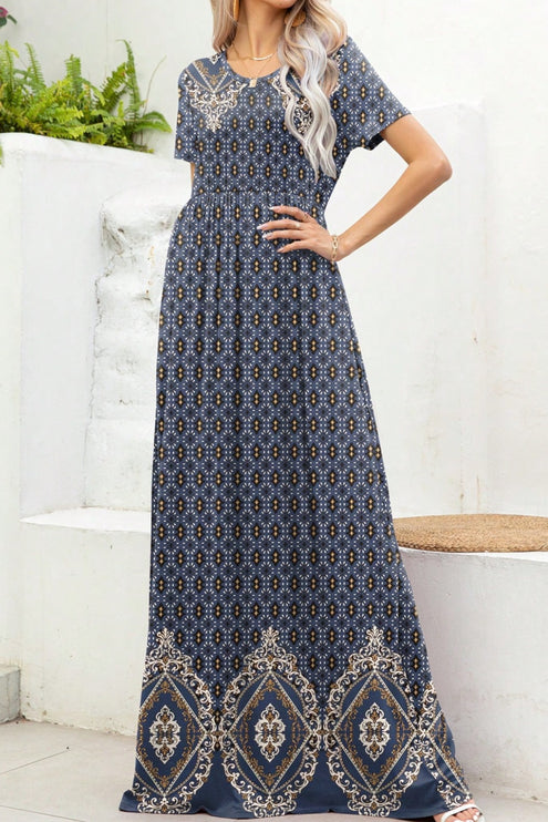 Modish Print Round Neck Maxi Dress-Modish