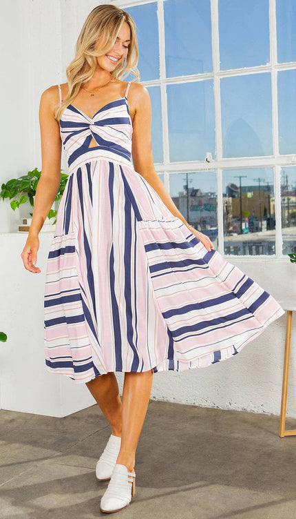 Cut-Out Stripe Dress with Pockets | 4 Colors | Modish