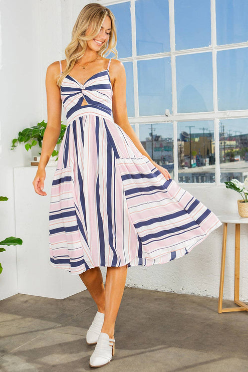 Cut-Out Stripe Dress with Pockets | 4 Colors | Modish