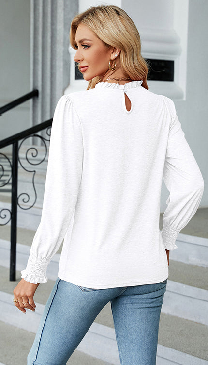 Round Neck Flounce Sleeve Blouse