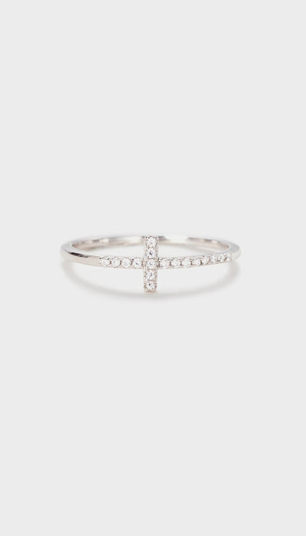 Elegant Cross Inlaid Zircon Sterling Silver Ring – Modish