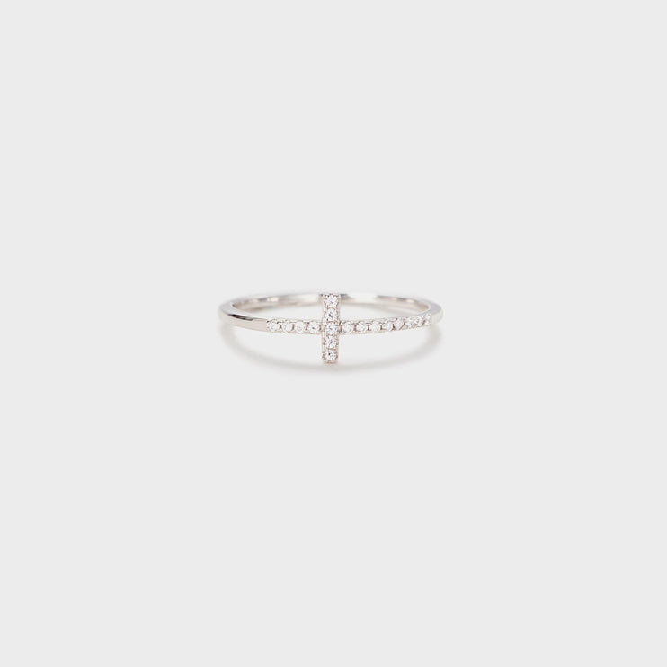 Elegant Cross Inlaid Zircon Sterling Silver Ring – Modish