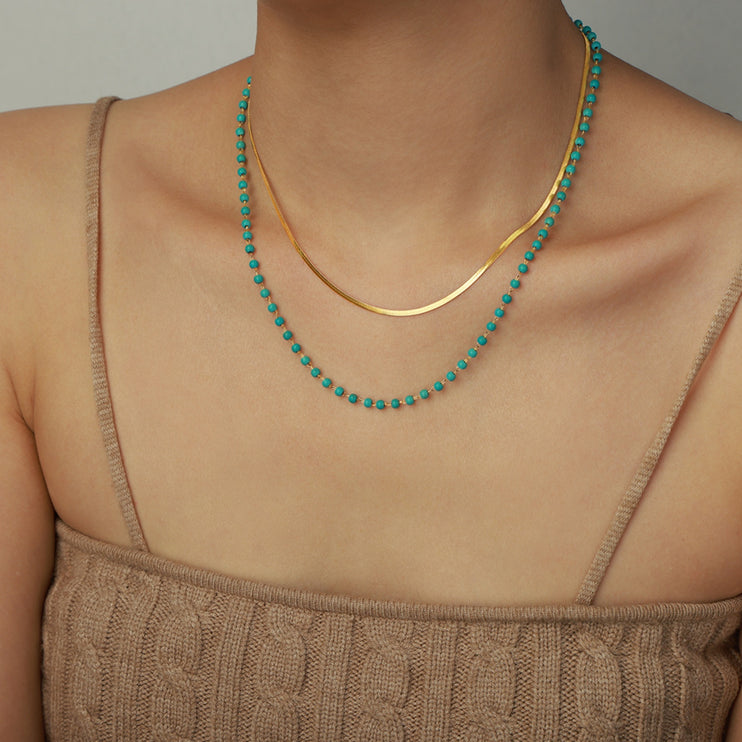 Turquoise Titanium Steel Double-Layered Necklace-Modish