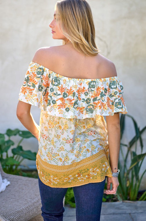 Modish Print Off Shoulder Smocked Top