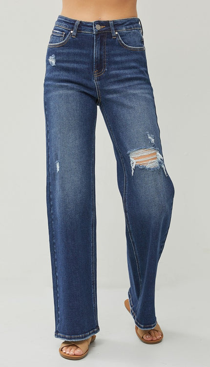 RISEN Full Size High Rise Distressed Wide Leg Jeans