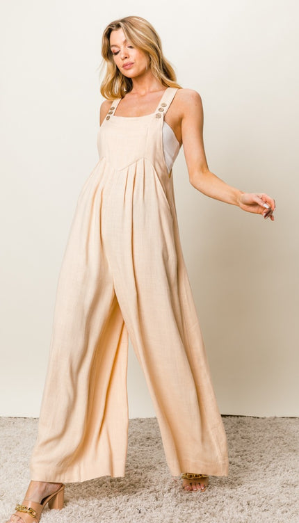 BiBi Texture Sleeveless Wide Leg Jumpsuit