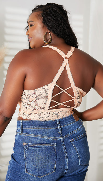 JadyK Juliette Full Size Crisscross Lace Bralette-Modish