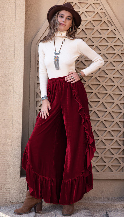 Slit Ruffled Wide Leg Pants