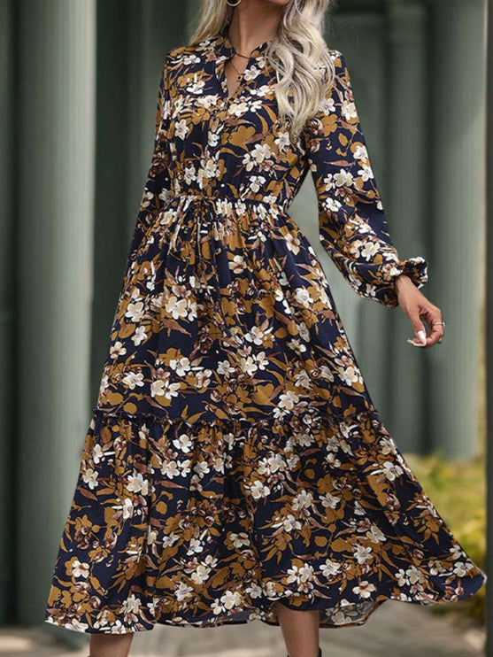 Print Long Sleeve Midi Dress